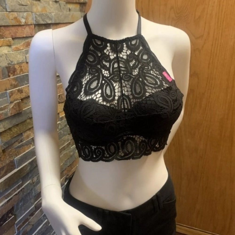 NWT | XS Victoria's Secret | Push-Up Black Lace Halter Top Bralette | Brand New